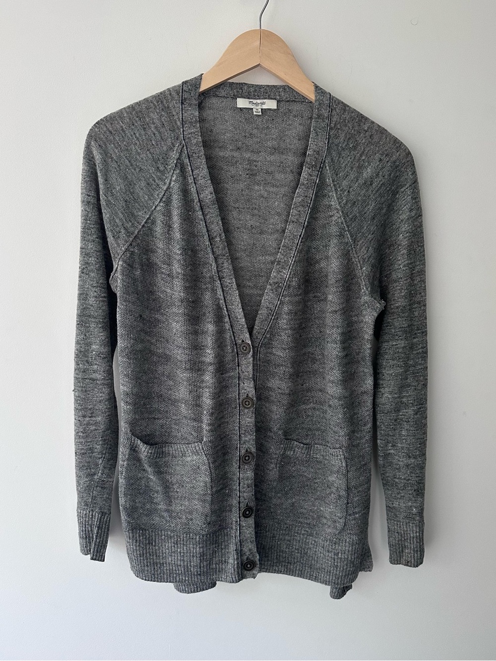Madewell | M | Gray V-Neck Lightweight Button Cardigan Sweater